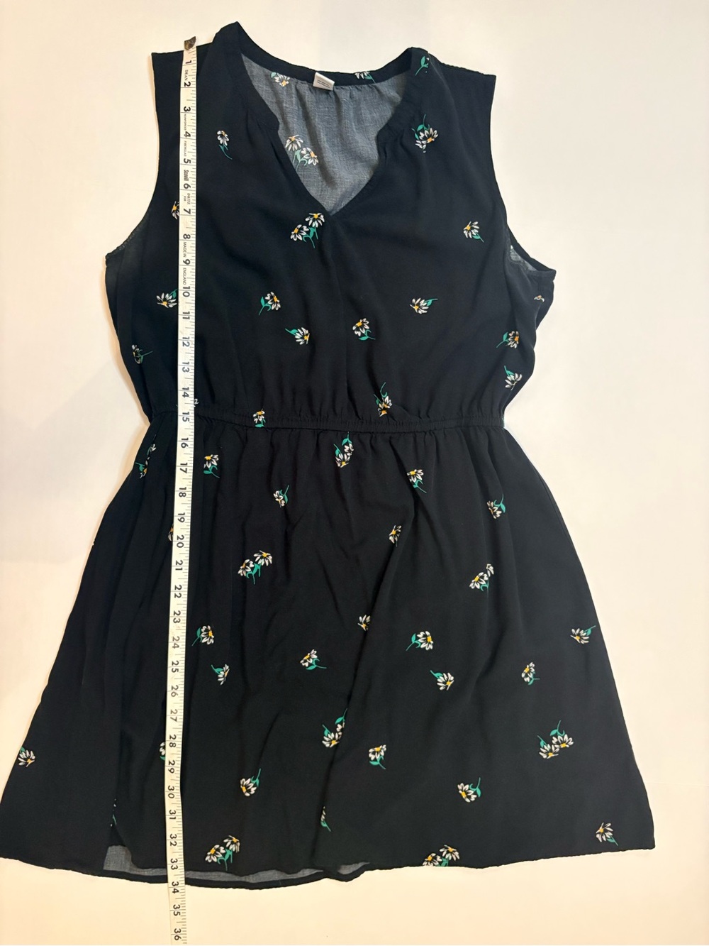 Old Navy Black Ditsy Floral Daisy Print Summer Dress Knee Length Midi Large Boho - Picture 10 of 10